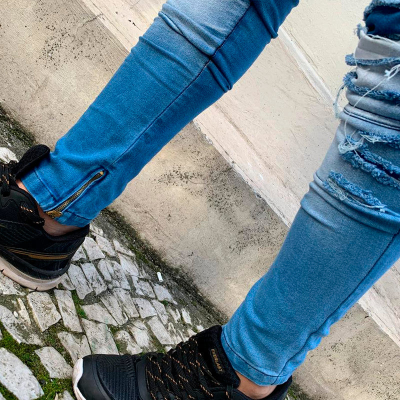 Calça Tradicional Masculina JEANS AZUL Destroyed Clara PLUS SIZE