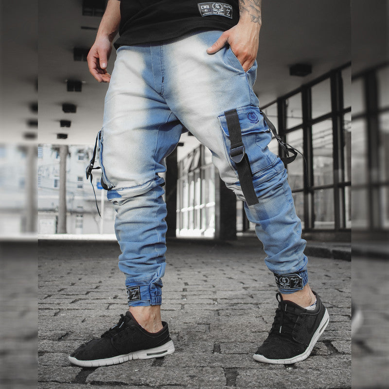 Calça Jogger Masculina JEANS AZUL Cargo Track Short PLUS SIZE