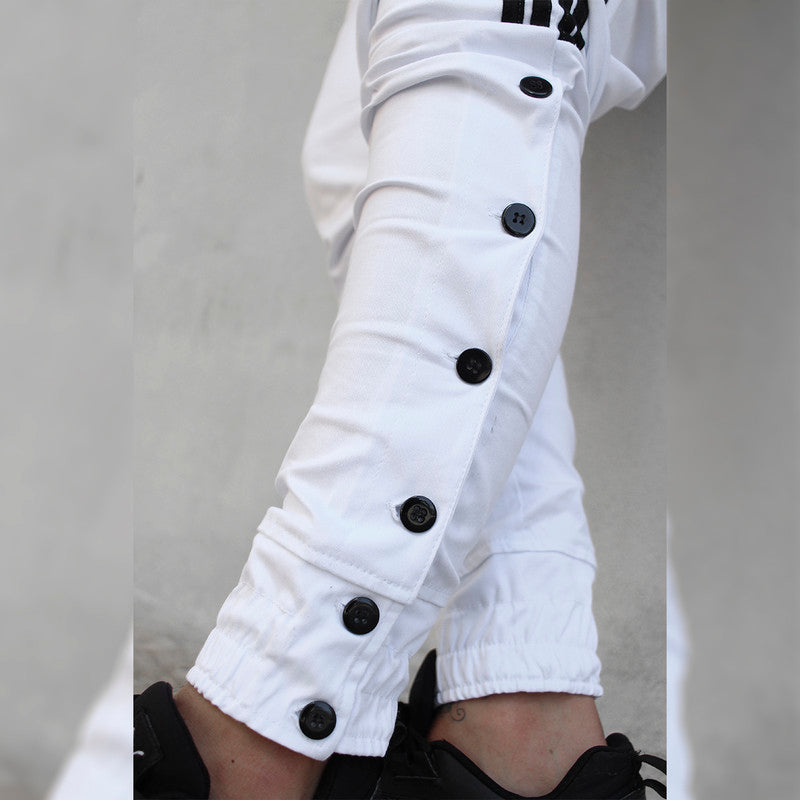 Calça Jogger Masculina BRANCA Sarja Com Listras e Botões PLUS SIZE