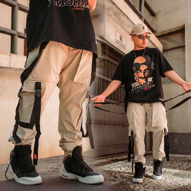 Calça Jogger Masculina BEGE Trend Suspenders Tracks PLUS SIZE