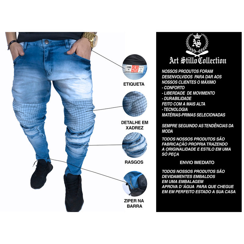 Calça Tradicional Masculina JEANS AZUL Destroyed Clara PLUS SIZE