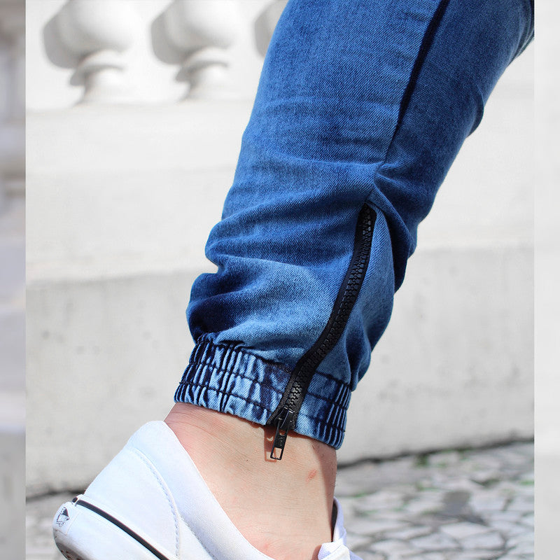 Calça Jogger Masculina JEANS AZUL Cargo Linha Lateral PLUS SIZE
