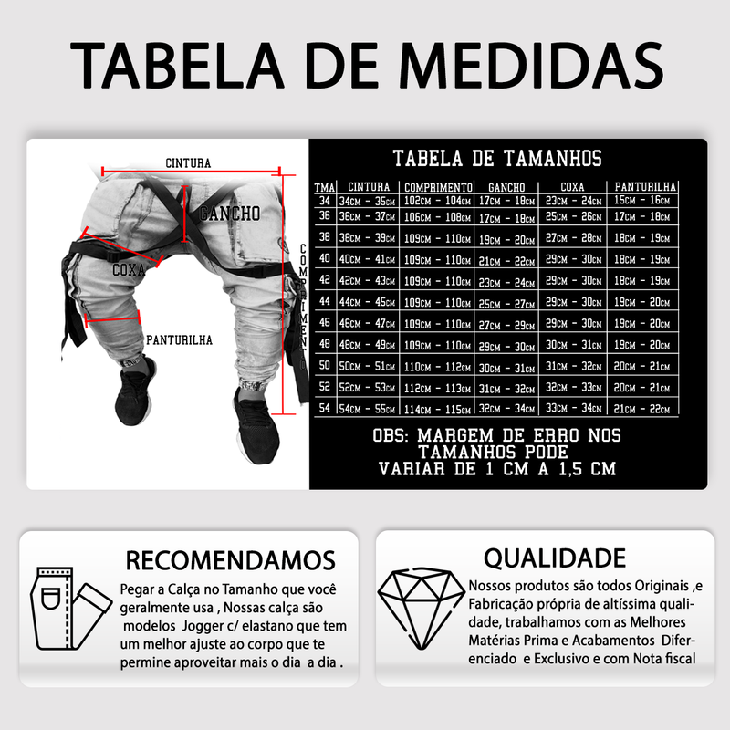 Calça Jogger Masculina JEANS AZUL Trend Suspenders Tracks