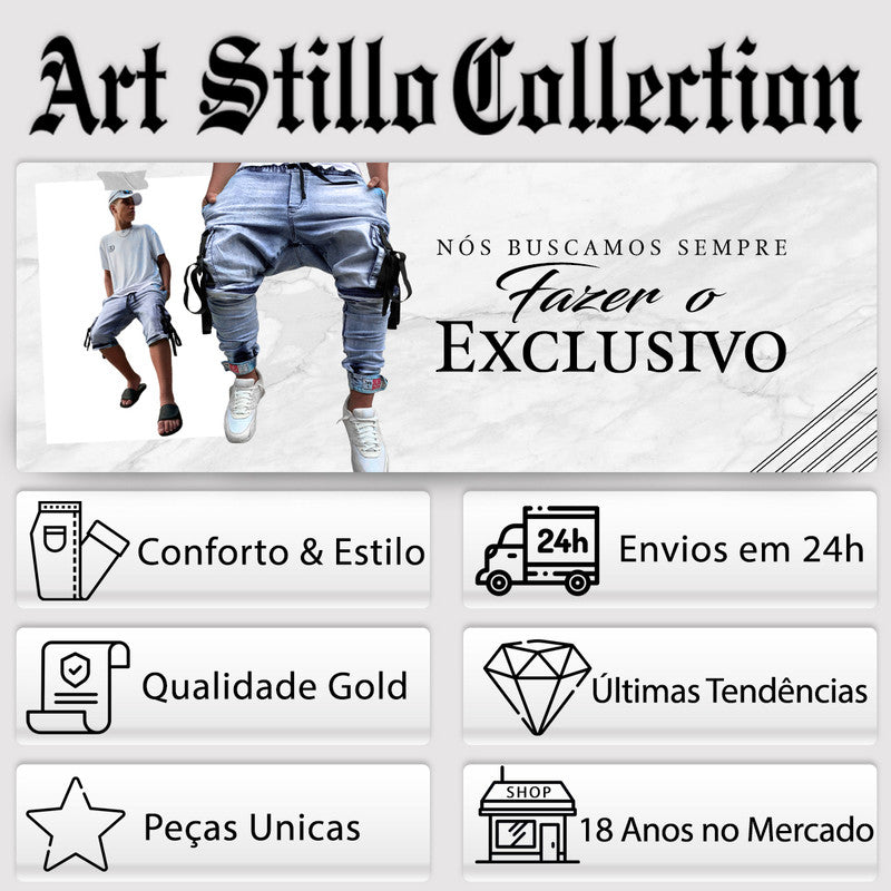 Calça Jogger Masculina JEANS AZUL Cargo Track Short PLUS SIZE
