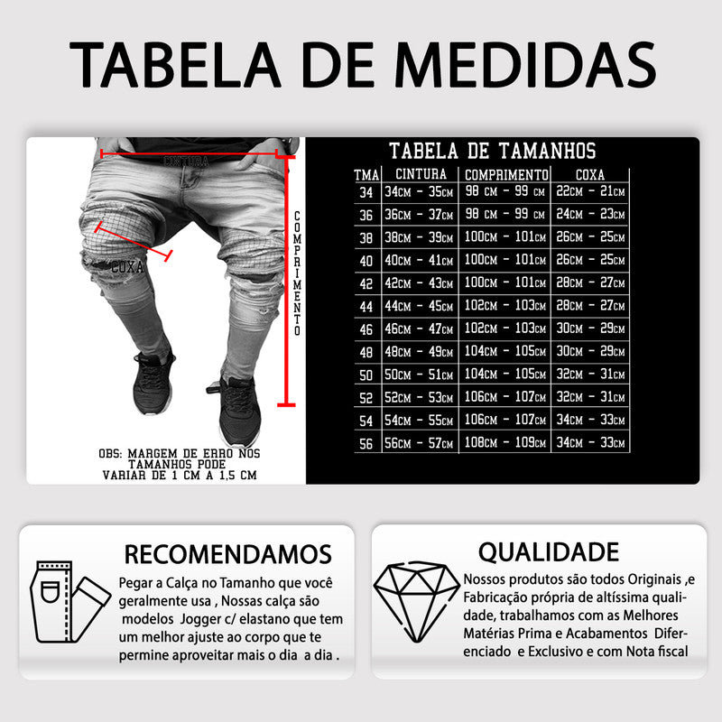 Calça Tradicional Masculina JEANS AZUL Destroyed Clara PLUS SIZE