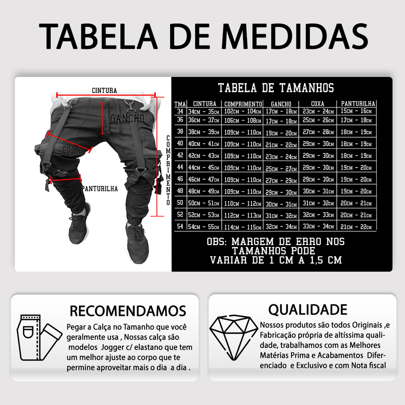 Calça Jogger Masculina PRETA New Combat Tracks PRETA PLUS SIZE