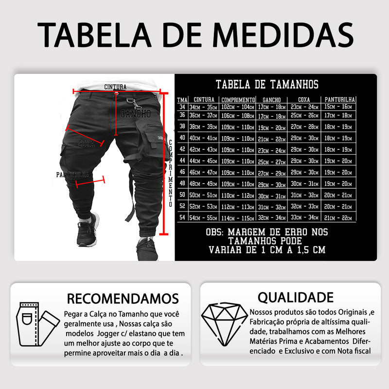 Calça Jogger Masculina PRETA Tatical Art PLUS SIZE
