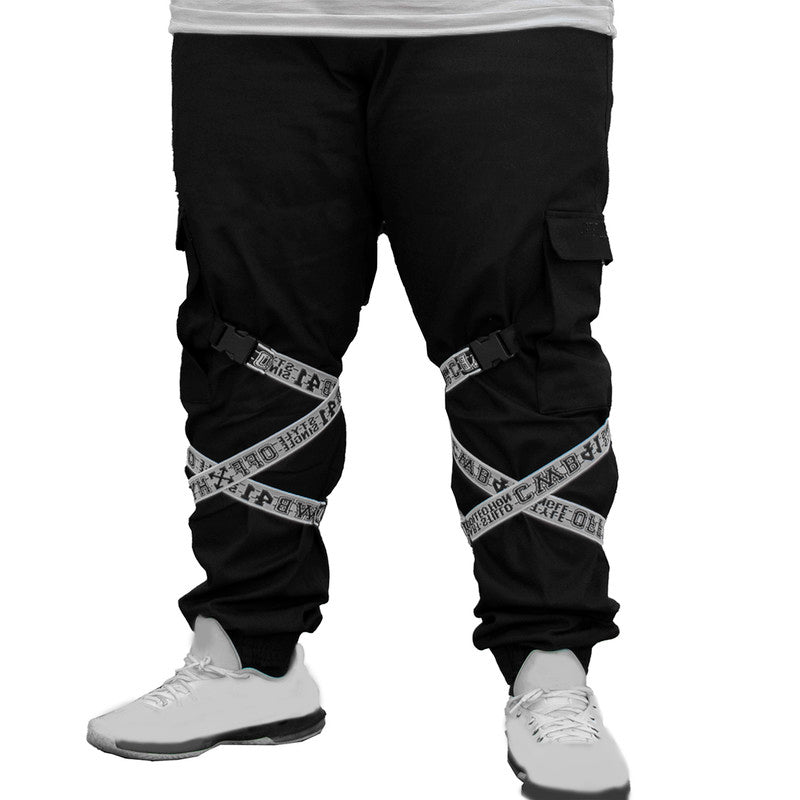 Calça Jogger Masculina PRETA Com Fitas BRANCA PLUS SIZE