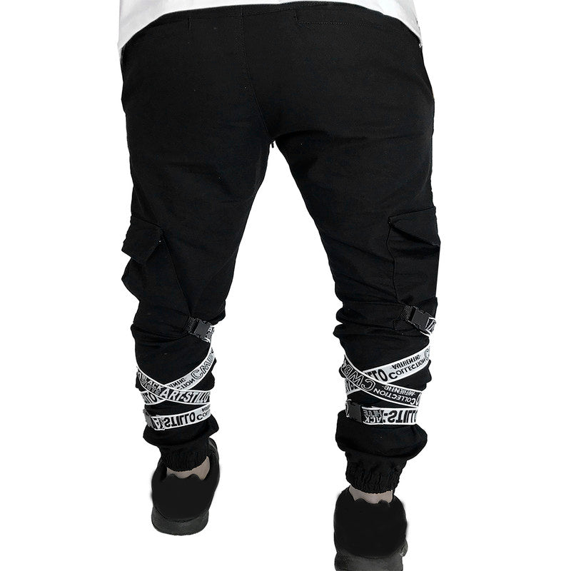 Calça Jogger Masculina PRETA Com Fitas BRANCA PLUS SIZE