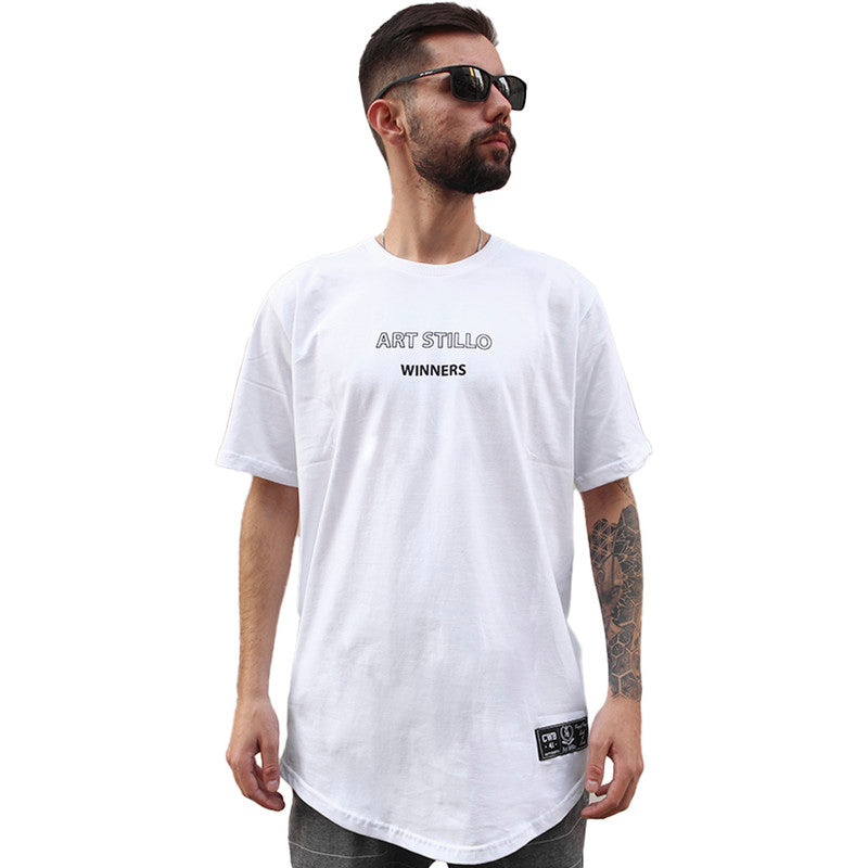 Camiseta Art Stillo Branca Masculina LongLine Winner Make Don't Excuses