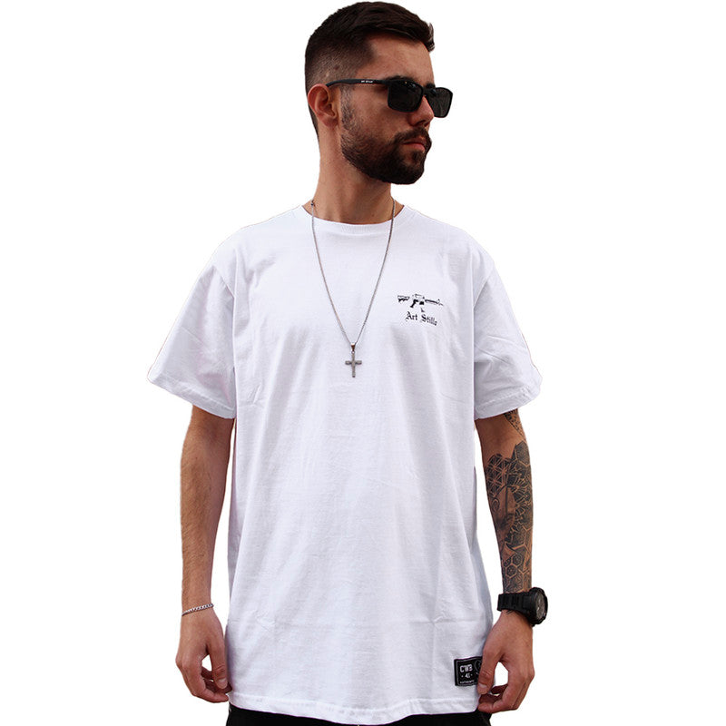 Camiseta Art Stillo Branca Masculina Tradicional Make Monei not Friends