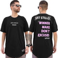 Camiseta Art Stillo Masculina Preta Long Line Winner Make Don't Excuses