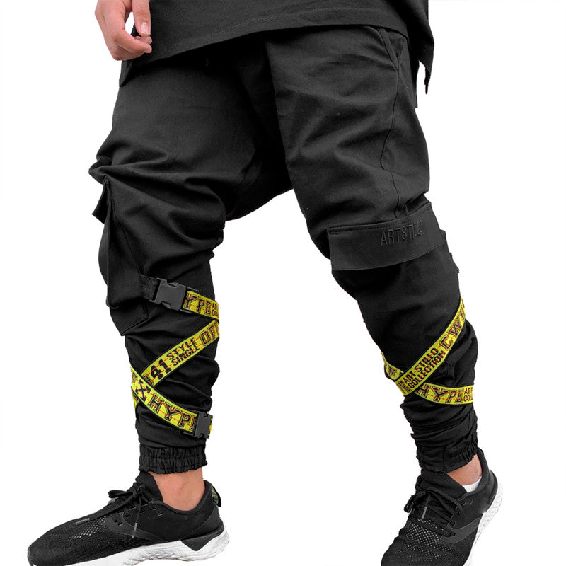 Calça Jogger Masculina PRETA Com Fitas AMARELA PLUS SIZE