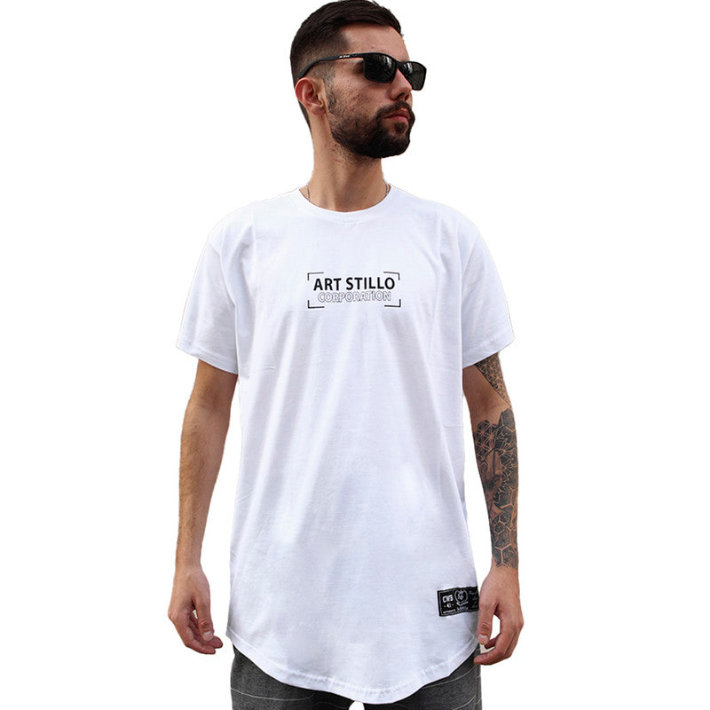 Camiseta Art Stillo Branca Masculina Long Line Attention