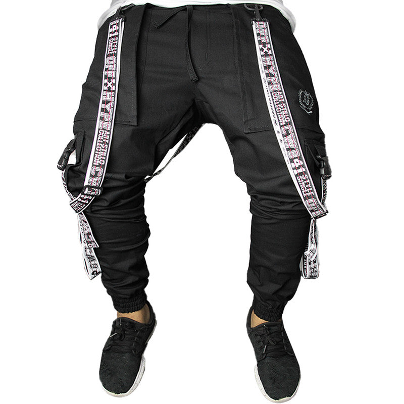 Calça Jogger Masculina PRETA Trend Suspenders Tracks BRANCA PLUS SIZE