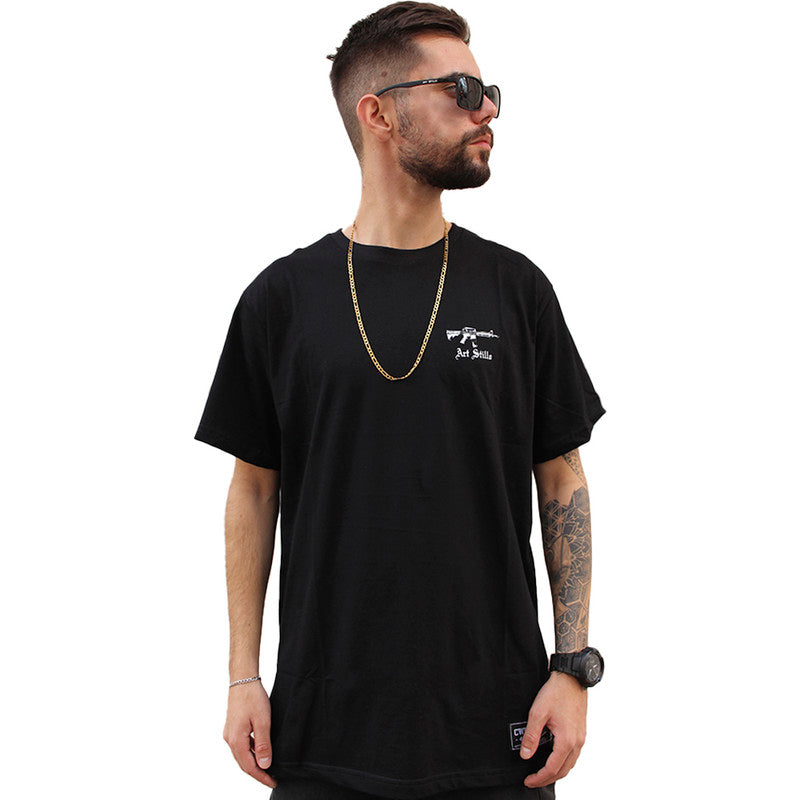 Camiseta Art Stillo Preta Masculina Tradicional Make Monei not Friends