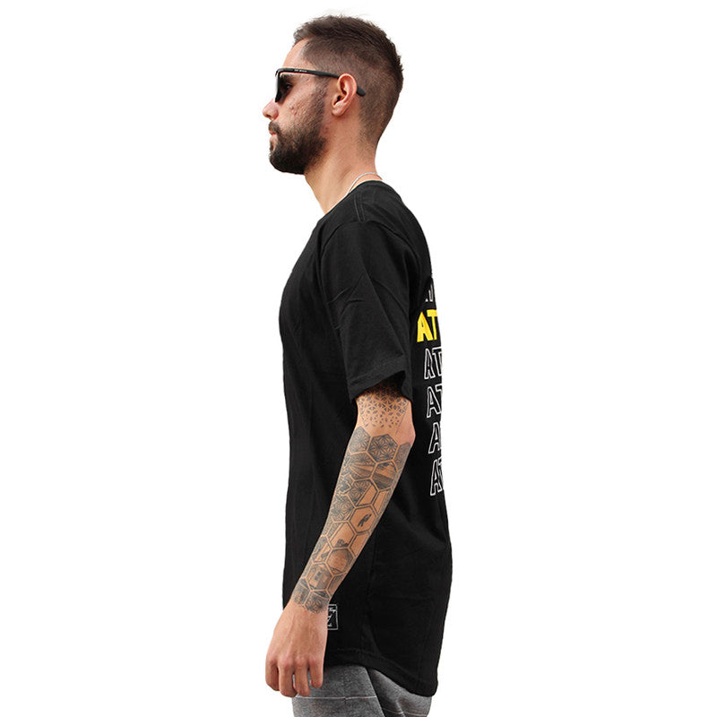 Camiseta Art Stillo Masculina Preta  Long Line Attention