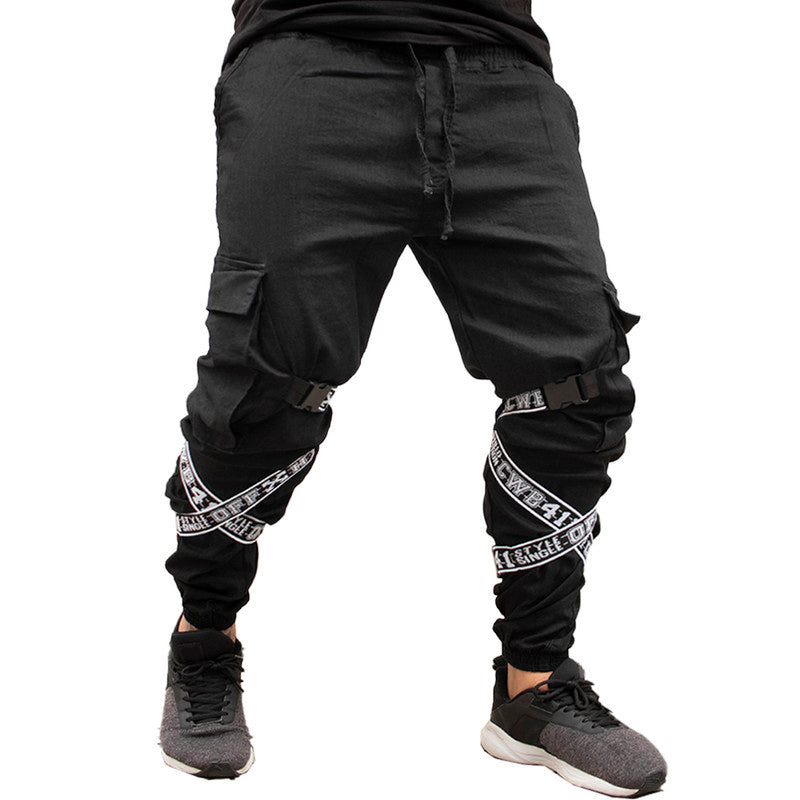 Calça Jogger Masculina PRETA Com Fitas BRANCA