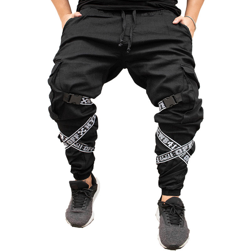 Calça Jogger Masculina PRETA Com Fitas BRANCA