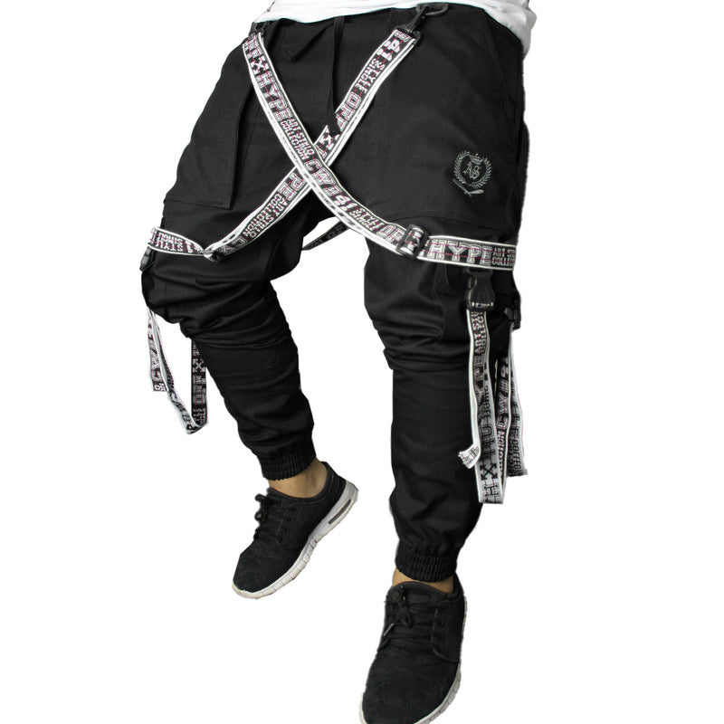 Calça Jogger Masculina PRETA Trend Suspenders Tracks BRANCA PLUS SIZE
