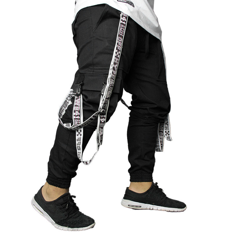 Calça Jogger Masculina PRETA Trend Suspenders Tracks BRANCA PLUS SIZE