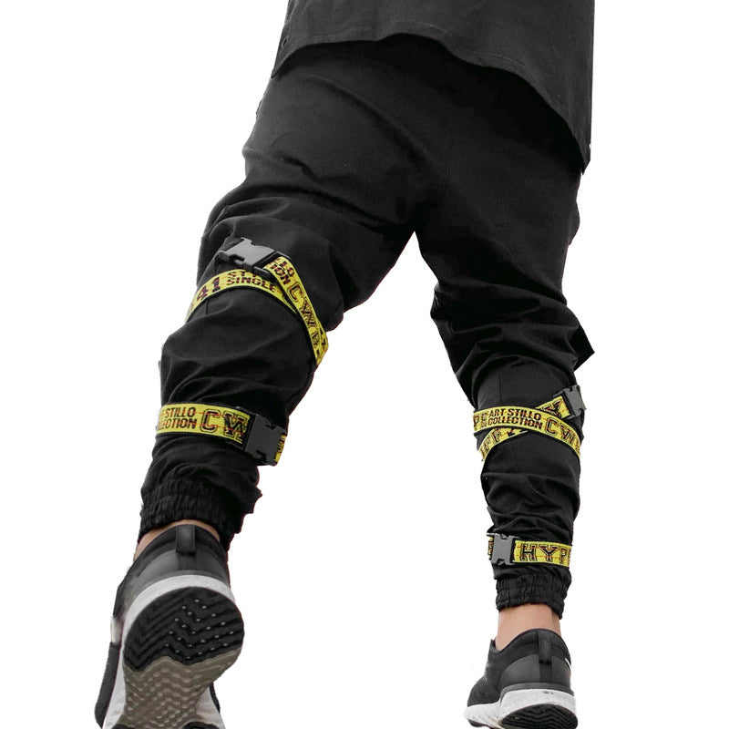 Calça Jogger Masculina PRETA Com Fitas AMARELA PLUS SIZE