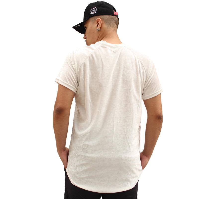 Camiseta Art Stillo Long Line Oversized Masculina Branca Veludo