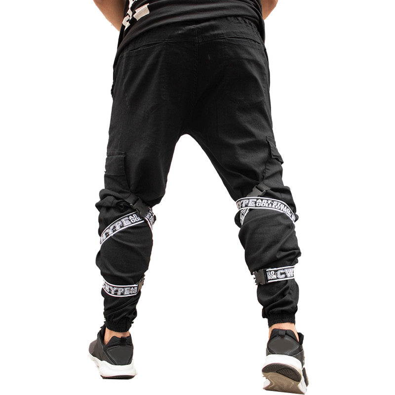 Calça Jogger Masculina PRETA Com Fitas BRANCA