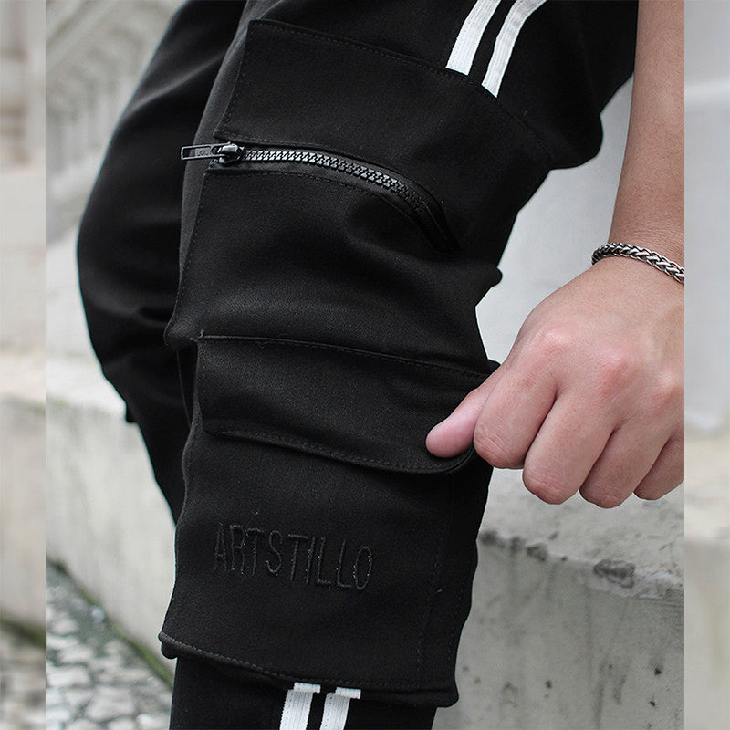 Calça Jogger Masculina PRETA Cargo Linha Lateral