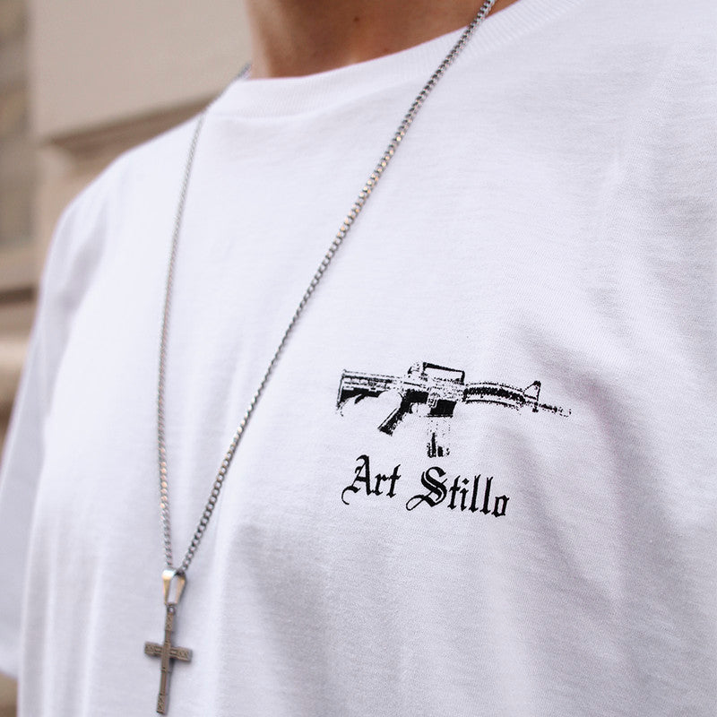 Camiseta Art Stillo Branca Masculina Tradicional Make Monei not Friends