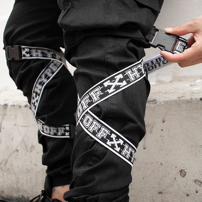 Calça Jogger Masculina PRETA Com Fitas BRANCA