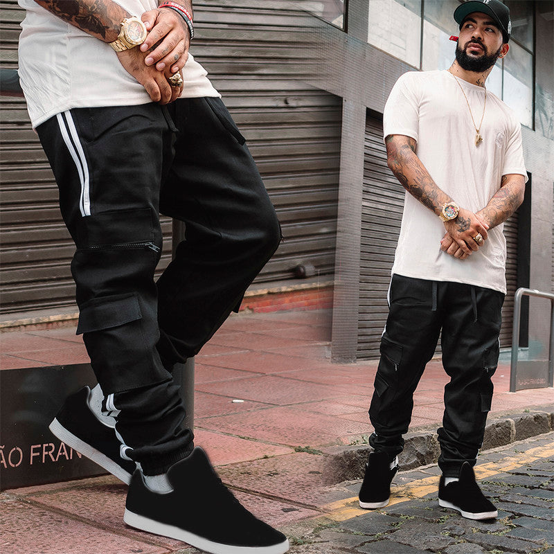 Calça Jogger Masculina PRETA Cargo Linha Lateral PLUS SIZE