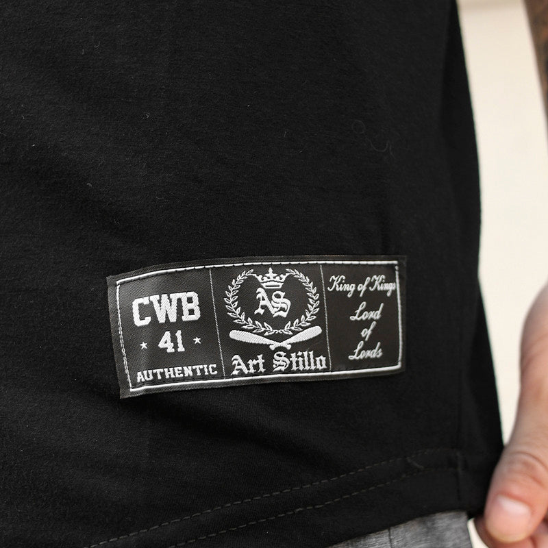 Camiseta Art Stillo Masculina Preta  Long Line Attention