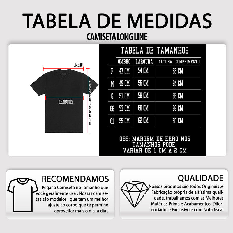 Camiseta Art Stillo Masculina Preta Long Line Winner Make Don't Excuses